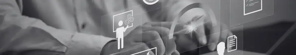 Holographic analytic symbols overlaying scene of man tracking employer brand KPIs on laptop